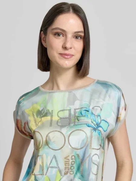 T-shirt z mieszanki z obszyciem z kamieni stras Betty Barclay miętowa