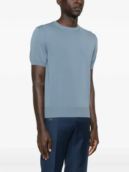 Tricou Canali tricotate scurt albastru