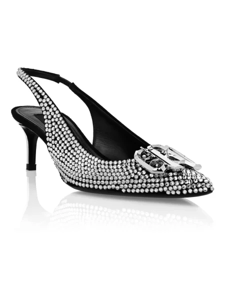 Czółenka Philipp Plein skórzana z otwartą piętą szara