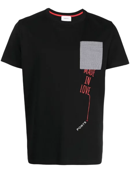 Haftowana koszulka Ports V w kratkę czarna