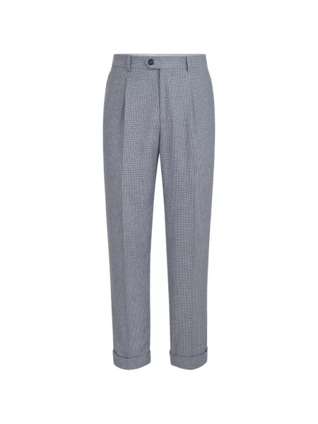 Pantaloni Brunello Cucinelli de mătase cu model pepito albastru