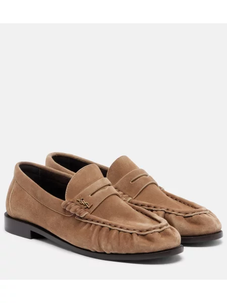 Pantofi loafer Saint Laurent din piele de căprioară bej