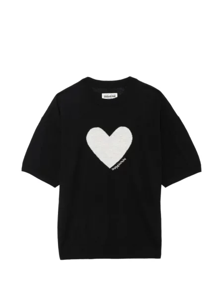 Tricou Zadig&voltaire din cașmir cu motiv cu inimi negru