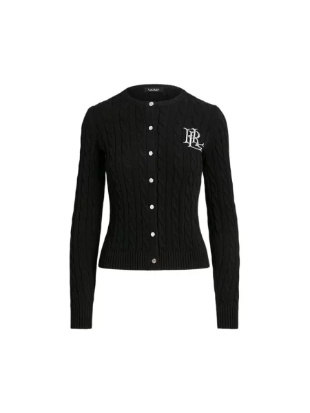 Kurtka z dzianiny ze ściegiem warkoczowym i wyhaftowanym logo model ‘RALHAN’ Ralph Lauren czarna