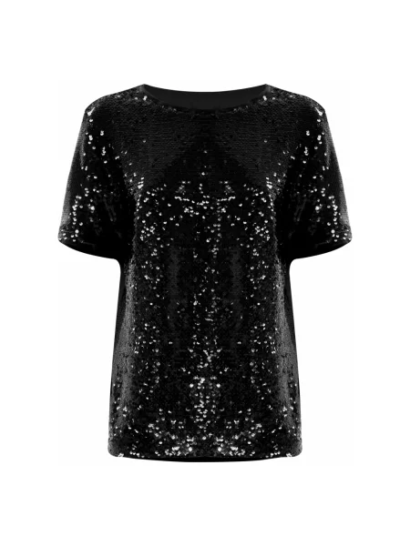 Krótka koszulka Kocca z cekinami z krótkim rękawem czarna