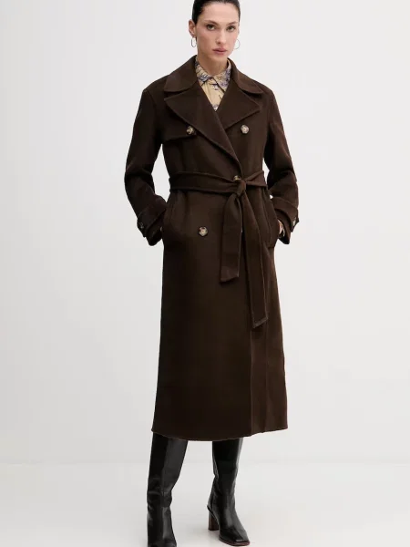 Pedro del Hierro płaszcz z dodatkiem wełny brązowy