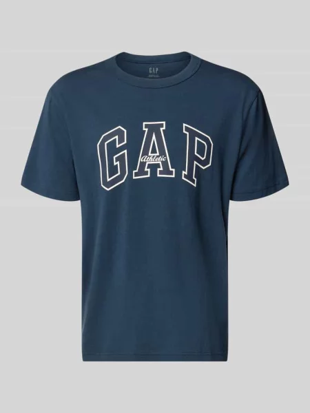 T-shirt z logo i okrągłym dekoltem Gap granatowa