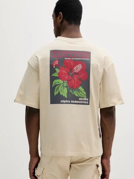 Тениска Alpha Industries Aloha Flower T BP с принт бежово
