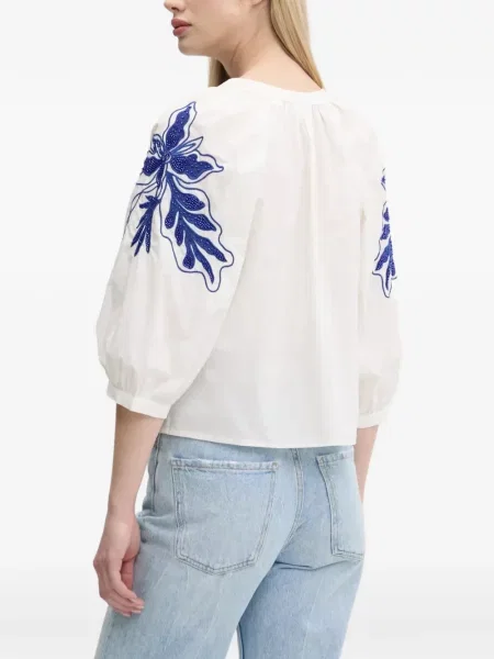 Bluză Desigual cu model floral cu mărgele alb