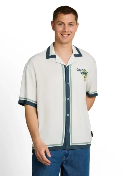 TOM TAILOR DENIM Košeľa námornícka modrá / svetlozelená / oranžová biela