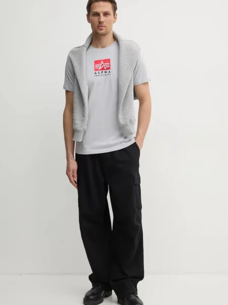 Атласная футболка Alpha Industries с принтом серая