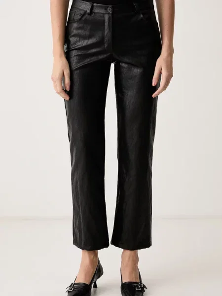 Haveone pantaloni straight pentru femei din imitație de piele negru