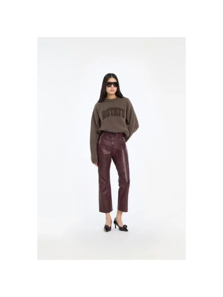 Sweter Rotate Birger Christensen wełniany z logo brązowy