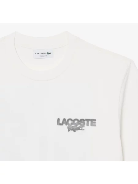 Lacoste Koszulka Z Jerseyu Z Nadrukiem Tenisowym Kremowa biały