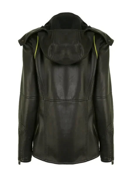 Kožená bunda Chanel Pre-owned s kapucí černá