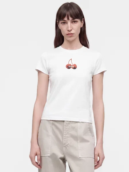 HUGO Tričko čerešňová / čierna biela