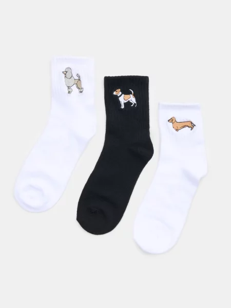 Sinsay Ponožky s vyšívaným motivem psů 3 pack vícebarevná