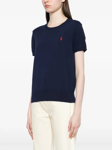 Тениска Polo Ralph Lauren бродирана с кръгло деколте синьо