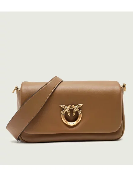Pinko De piele geantă pe umăr Click Soft Horizontal Mini bej