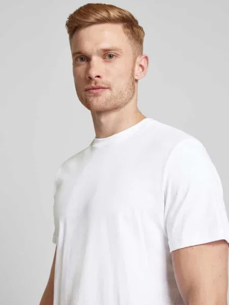 T-shirt z prążkowanym Okrągły dekolt w Zestaw 2 szt. Ragman biała