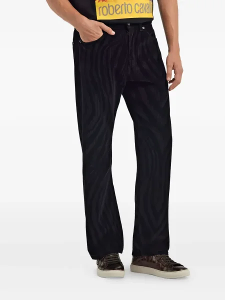 Sametové kalhoty Roberto Cavalli s potiskem se zebřím vzorem černé