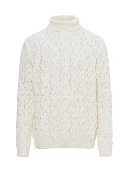 Finshley & Harding London sweter z dzianiny z zawartością wełny Mężczyźni Wełna jednolity L biały