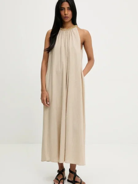 Answear Lab rochie din in maxi evazati bej