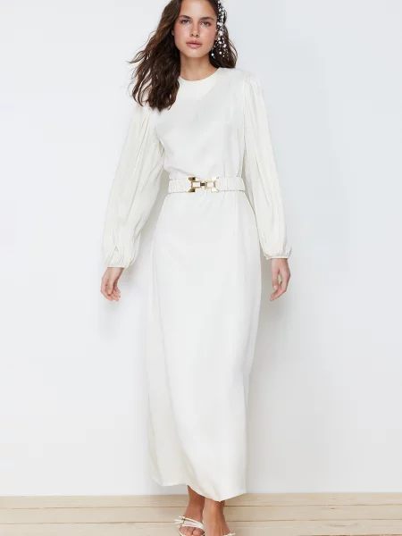 Lung rochie de seară Trendyol din satin gri