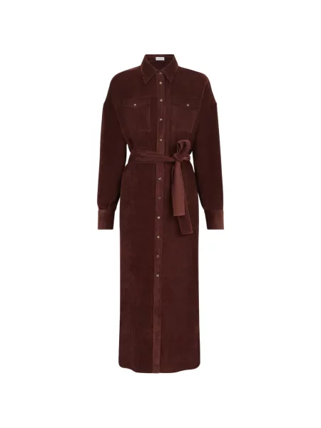 Rochie tip cămașă Brunello Cucinelli de catifea cord maro