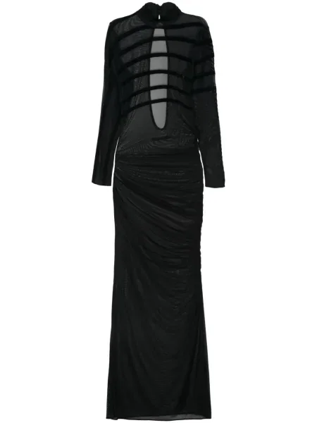 Rochie maxi Jean Paul Gaultier cu dungi plasă de costum negru