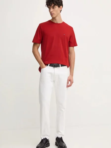 Тениска Tommy Hilfiger с изчистен дизайн червено