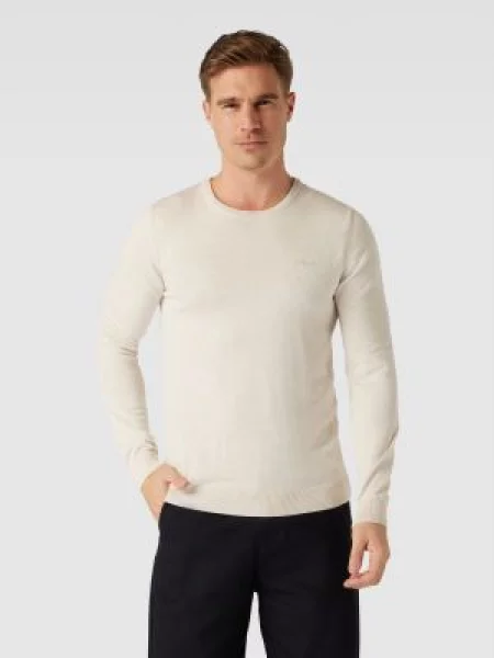 Sweter z dzianiny z wyhaftowanym logo biały