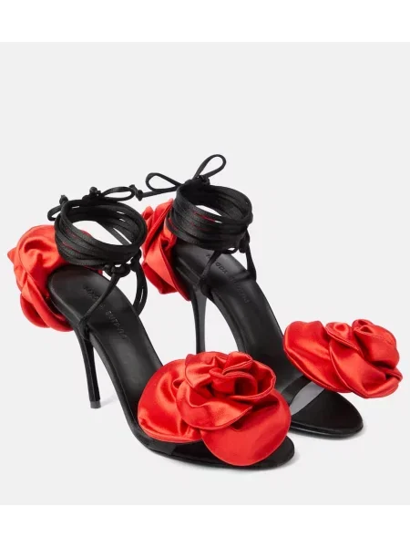 Sandale Magda Butrym din satin cu model floral slingback negru