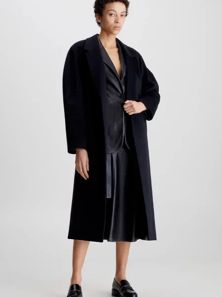 Вовняне пальто Calvin Klein на запах чорне