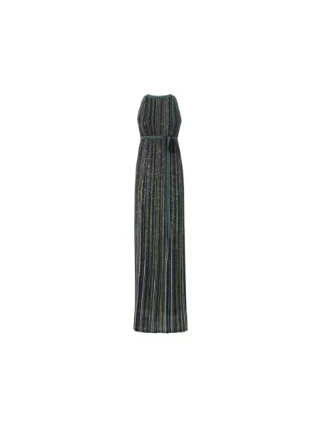 Dzianinowa sukienka maxi Missoni z cekinami w paski zielona