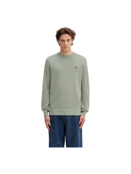 Dzianinowy sweter Fred Perry z okrągłym dekoltem zielony