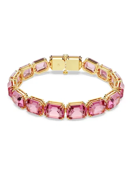 Lniana bransoletka Swarovski różowa