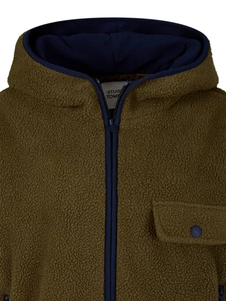 Geacă Tomboy cu glugă din piele de oaie verde