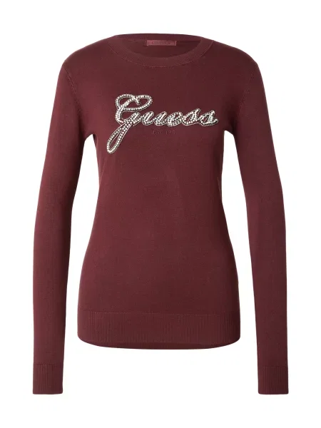 GUESS Pulover GEORGIA roşu închis / argintiu / perlat alb