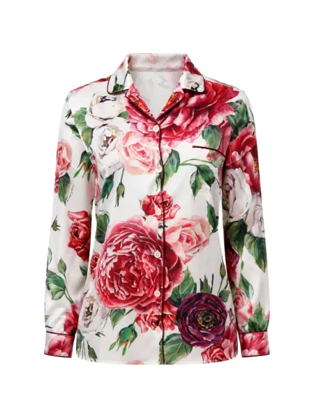 Cămașă Dolce & Gabbana de mătase cu model floral cu imagine alb