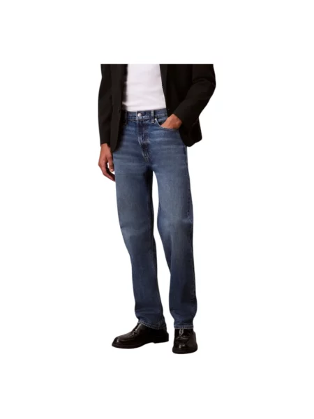 Jeansy straight leg Calvin Klein Jeans niebieskie