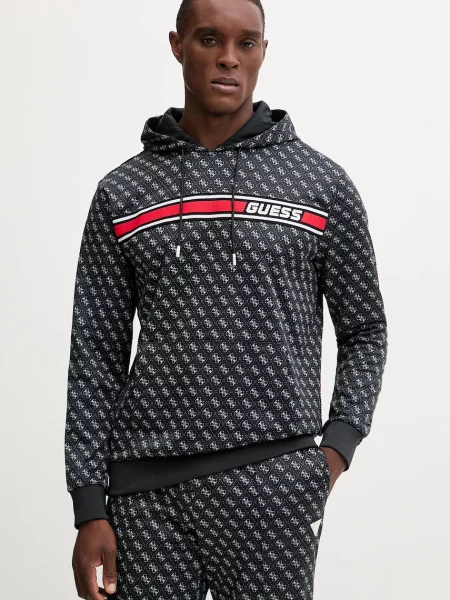 Mikina Guess KORBIN s kapucí vzorovaná černá