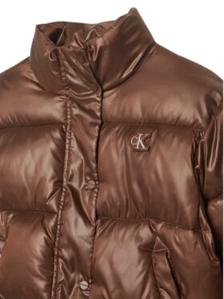 Calvin Klein Jeans Demisezoninė striukė Minime Shiny Short Puffer ruda