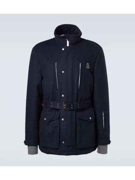 Jeździć na nartach kurtka narciarska Brunello Cucinelli wełniana niebieska