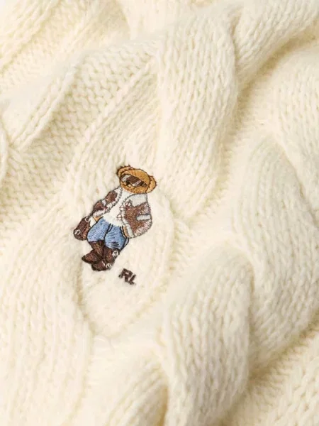 Szal z haftem zimowego niedźwiedzia Polo Ralph Lauren biała