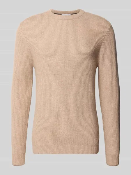 Sweter o kroju slim fit z mieszanki żywej wełny Roy Robson beżowy