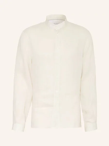 Brunello Cucinelli Lněná Košile Easy Fit Se Stojáčkem krémová