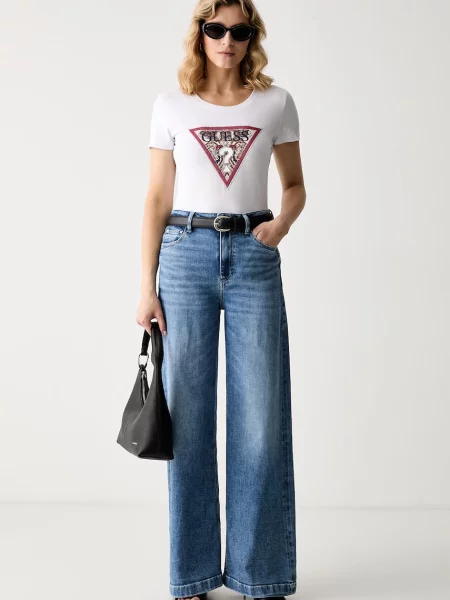 Guess tričko dámske s elastanom PAISLEY biela