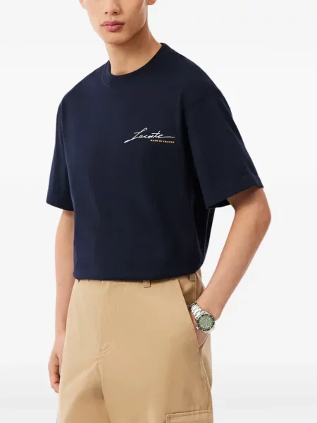 Tricou Lacoste cu imagine cu decolteu rotund albastru