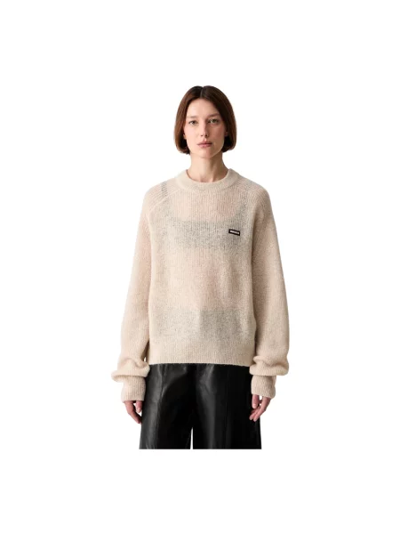 Sweter Rotate Birger Christensen wełniany z logo beżowy